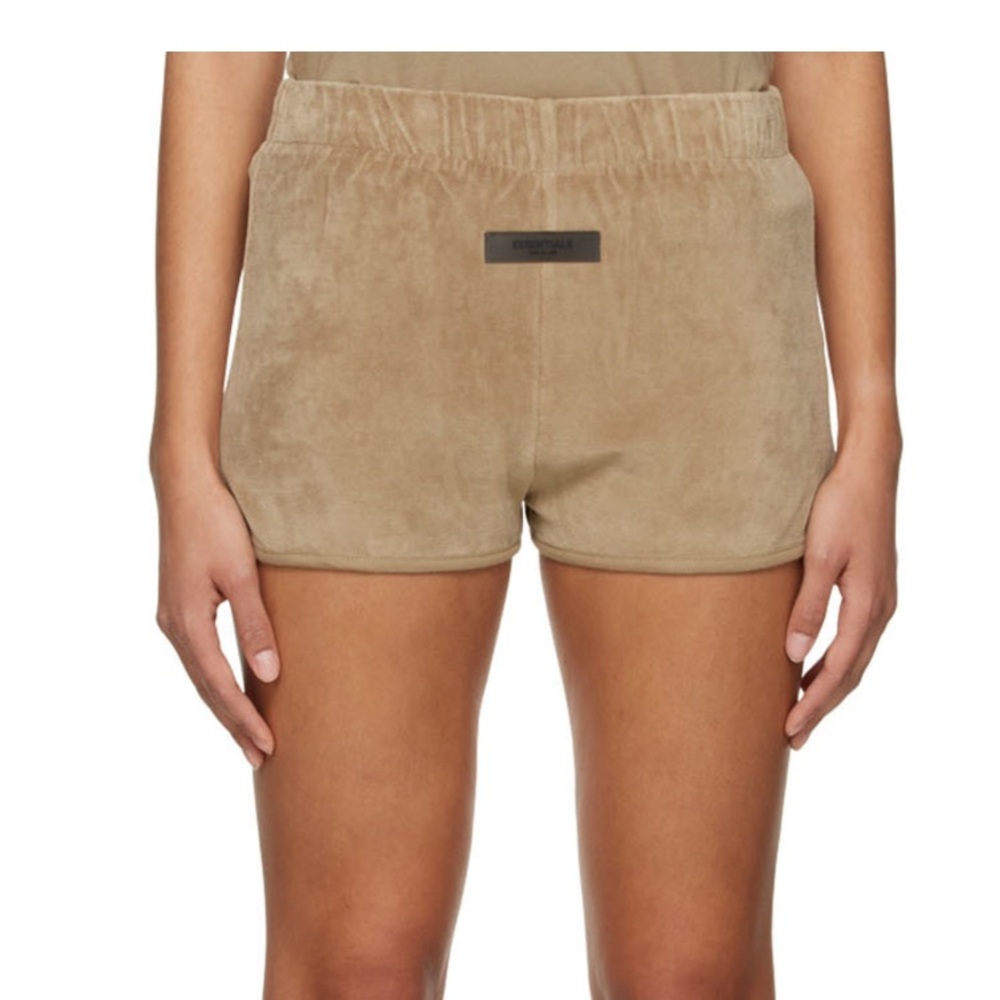 🔥WEEKEND SALE🔥 Fear of God ESSENTIALS tan velour shorts